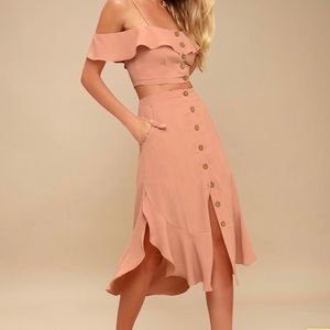 Malta Mauve Pink Off-the-Shoulder Button-Up Two-Piece Dress